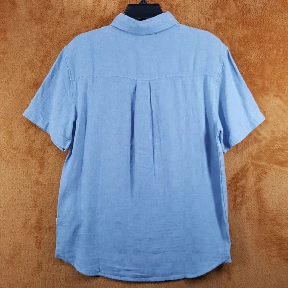 THE NORTH FACE Shirt Mens Medium Blue Button Up Cotton Hemp LOGHILL JACQUARD